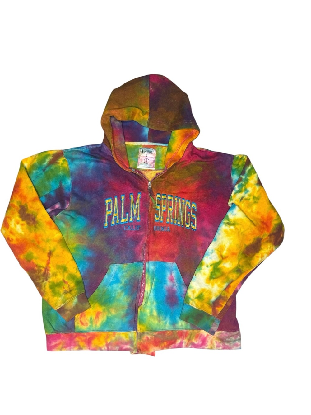 Exist Palm Springs Tie-Dye Zip Hoodie - Yellow, Blue, Green, Pink